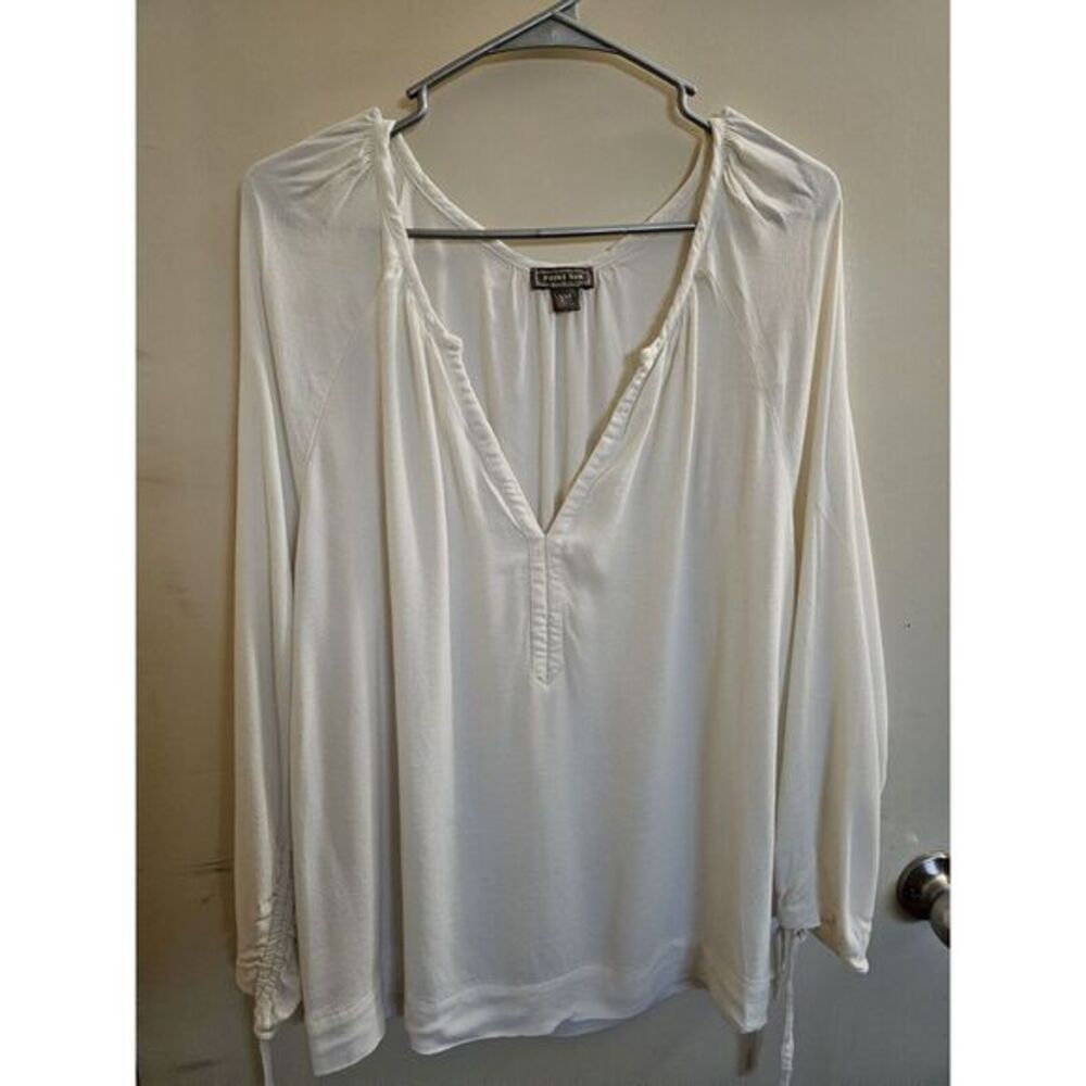 J Crew Point Sur Drapey Open V-neck Top Ivory Size XXL Viscose‎